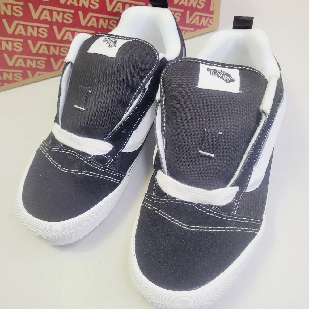 Vans Kids Knu Skool Skate Shoes Size 7Y Black White Puffy Suede Sneakers